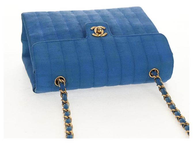 CHANEL Borsa a Spalla Mademoiselle in Tela Blu Oro CC Auth 154058SAV D'oro - vista 14