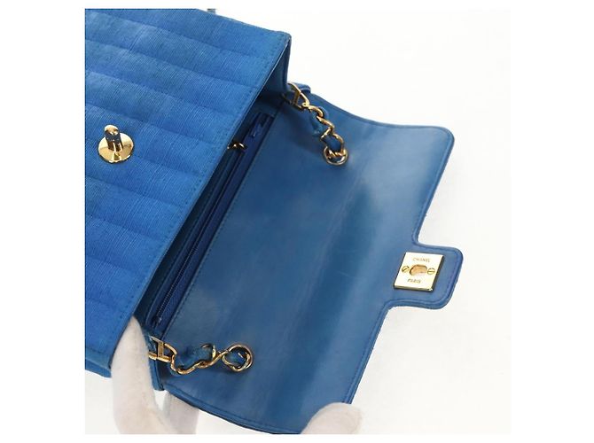 CHANEL Borsa a Spalla Mademoiselle in Tela Blu Oro CC Auth 154058SAV D'oro - vista 21