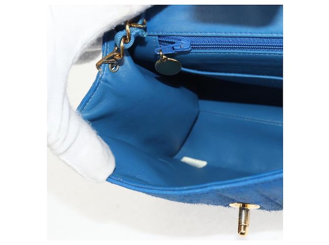CHANEL Borsa a Spalla Mademoiselle in Tela Blu Oro CC Auth 154058SAV D'oro - vista 26