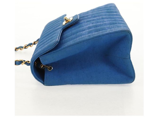 CHANEL Borsa a Spalla Mademoiselle in Tela Blu Oro CC Auth 154058SAV D'oro - vista 4
