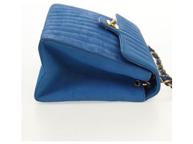 CHANEL Borsa a Spalla Mademoiselle in Tela Blu Oro CC Auth 154058SAV D'oro - vista 5