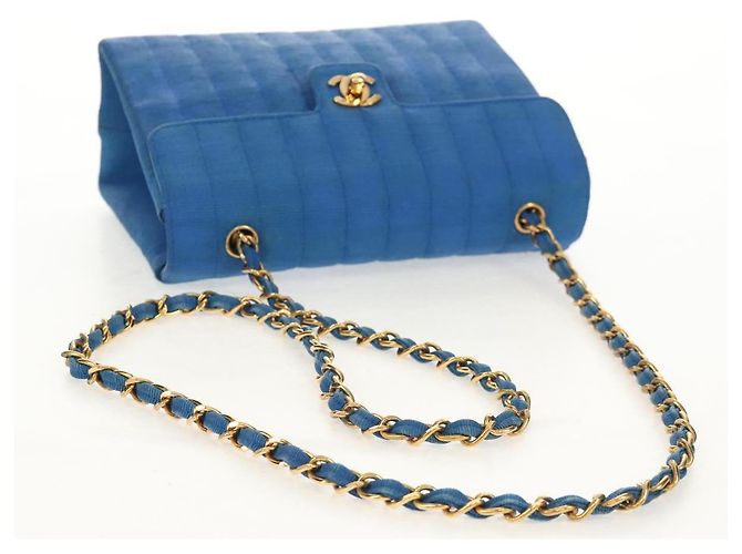 CHANEL Borsa a Spalla Mademoiselle in Tela Blu Oro CC Auth 154058SAV D'oro - vista 7