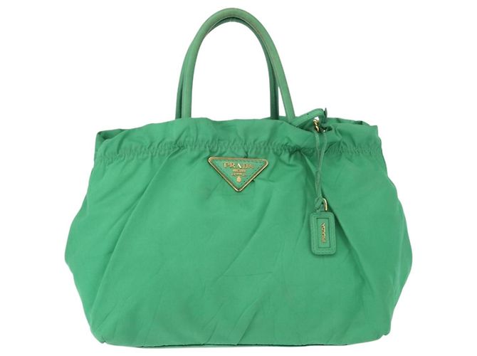 PRADA Borsa a mano in nylon verde oro Auth 154693 D'oro - vista 13