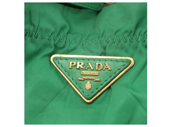 PRADA Borsa a mano in nylon verde oro Auth 154693 D'oro - vista 17