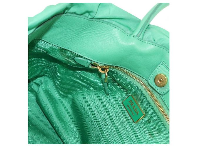 PRADA Borsa a mano in nylon verde oro Auth 154693 D'oro - vista 22