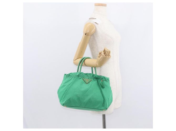 PRADA Borsa a mano in nylon verde oro Auth 154693 D'oro - vista 24
