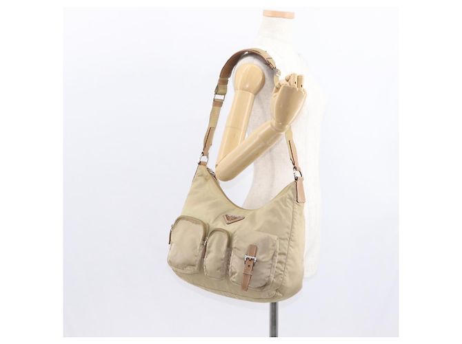 Borsa a Spalla PRADA Nylon Beige Argento Autentica ep12067 - vista 24