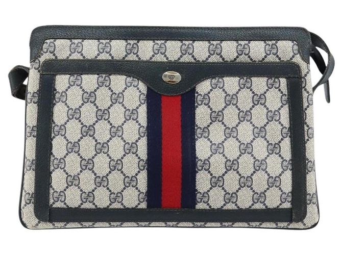 Borsa a Spalla Gucci GG Supreme Sherry Line PVC Blu Navy Oro 14 02 013 Auth 154336 D'oro - vista 13