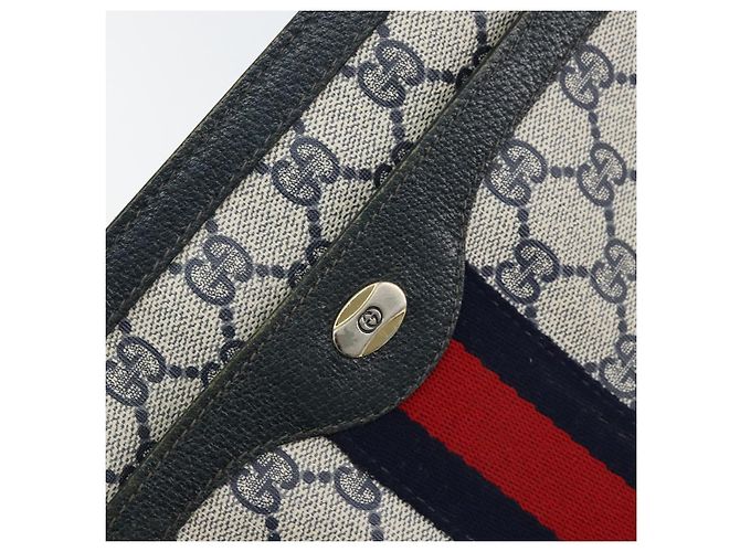 Borsa a Spalla Gucci GG Supreme Sherry Line PVC Blu Navy Oro 14 02 013 Auth 154336 D'oro - vista 19