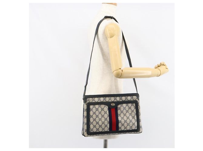 Borsa a Spalla Gucci GG Supreme Sherry Line PVC Blu Navy Oro 14 02 013 Auth 154336 D'oro - vista 28