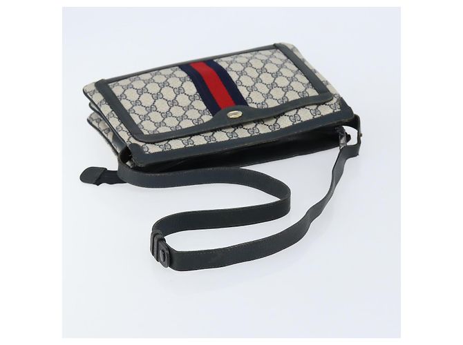 Borsa a Spalla Gucci GG Supreme Sherry Line PVC Blu Navy Oro 14 02 013 Auth 154336 D'oro - vista 7