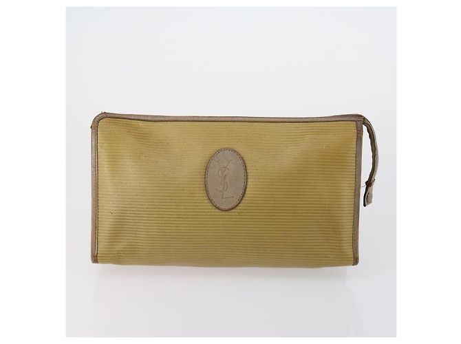 SAINT LAURENT Borsa Clutch in Pelle 2 Set Beige Marrone Auth 154537 - vista 9