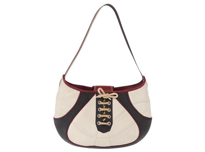 Céline Borsa a Spalla CELINE Coppa del Mondo 2002 Pelle Bianca Nera Argento Auth mr1649 Nero Bianco - vista 13