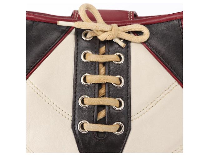 Céline Borsa a Spalla CELINE Coppa del Mondo 2002 Pelle Bianca Nera Argento Auth mr1649 Nero Bianco - vista 18