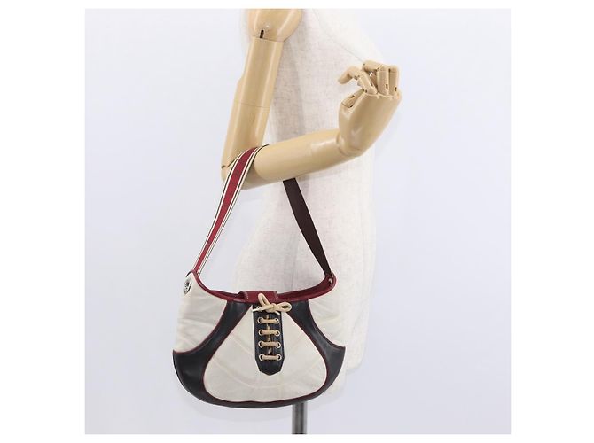 Céline Borsa a Spalla CELINE Coppa del Mondo 2002 Pelle Bianca Nera Argento Auth mr1649 Nero Bianco - vista 26