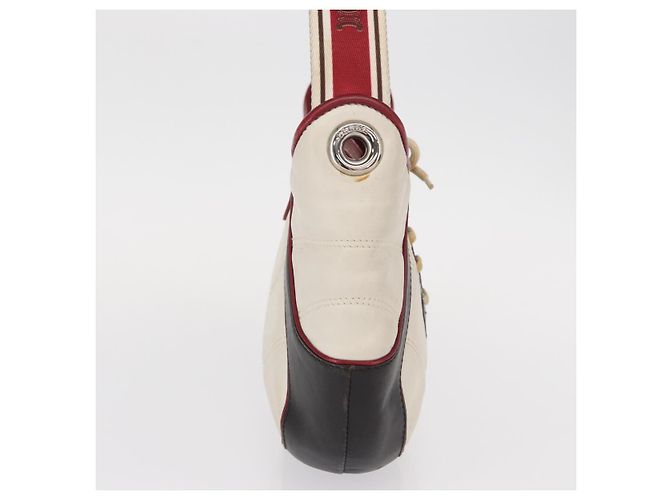 Céline Borsa a Spalla CELINE Coppa del Mondo 2002 Pelle Bianca Nera Argento Auth mr1649 Nero Bianco - vista 4