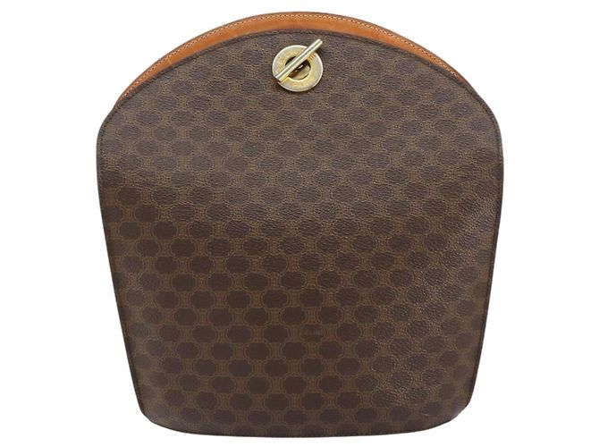 Céline Borsa a Spalla in Tela Macadam CELINE in Pelle PVC Marrone Oro Auth 155469 D'oro - vista 13