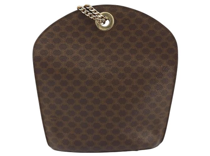 Céline Borsa a Spalla in Tela Macadam CELINE in Pelle PVC Marrone Oro Auth 155469 D'oro - vista 2