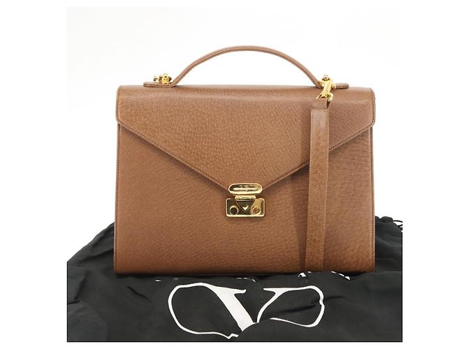 VALENTINO Borsa a mano in pelle 2 in 1 Marrone Oro Auth bs29793 D'oro - vista 12
