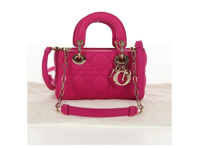 Borsa Micro Lady D Joy Cannage Christian Dior in Pelle di Agnello 2in1 Rosa Auth 145262SM - vista 12