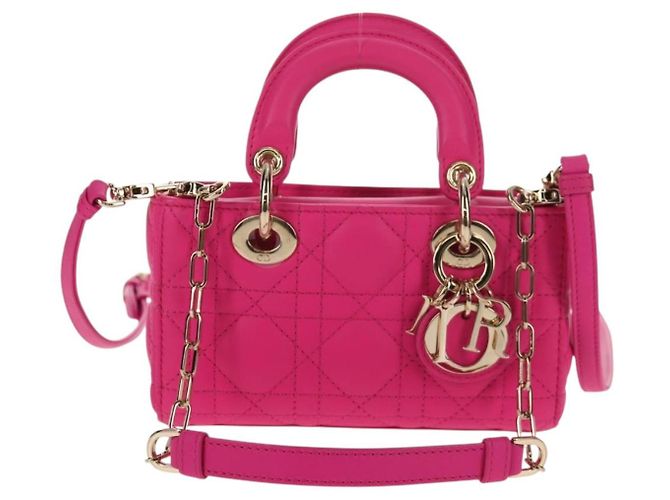 Borsa Micro Lady D Joy Cannage Christian Dior in Pelle di Agnello 2in1 Rosa Auth 145262SM - vista 13