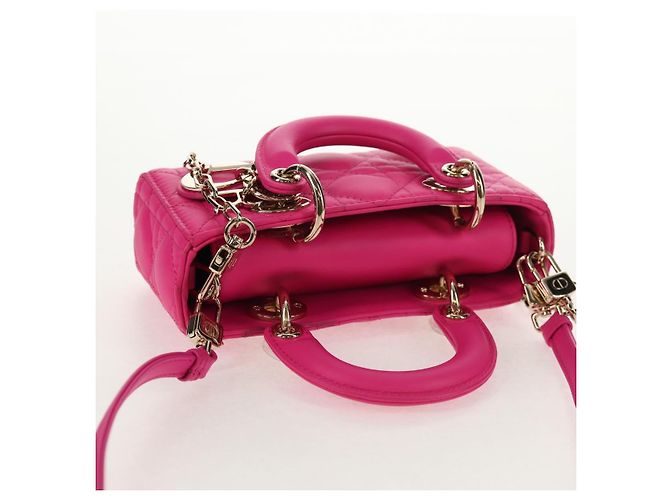 Borsa Micro Lady D Joy Cannage Christian Dior in Pelle di Agnello 2in1 Rosa Auth 145262SM - vista 14