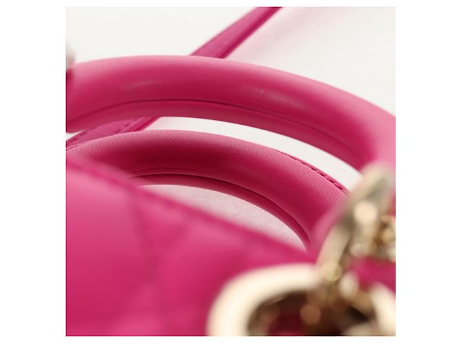 Borsa Micro Lady D Joy Cannage Christian Dior in Pelle di Agnello 2in1 Rosa Auth 145262SM - vista 15