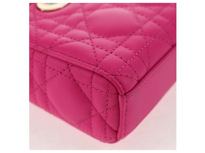 Borsa Micro Lady D Joy Cannage Christian Dior in Pelle di Agnello 2in1 Rosa Auth 145262SM - vista 19