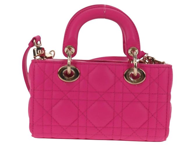 Borsa Micro Lady D Joy Cannage Christian Dior in Pelle di Agnello 2in1 Rosa Auth 145262SM - vista 2