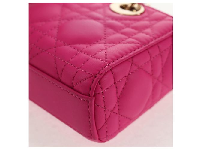 Borsa Micro Lady D Joy Cannage Christian Dior in Pelle di Agnello 2in1 Rosa Auth 145262SM - vista 20