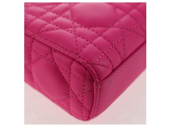Borsa Micro Lady D Joy Cannage Christian Dior in Pelle di Agnello 2in1 Rosa Auth 145262SM - vista 21
