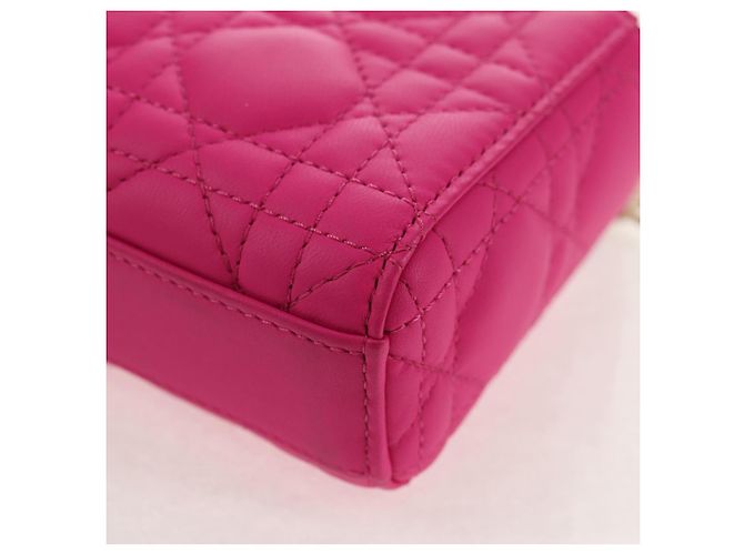 Borsa Micro Lady D Joy Cannage Christian Dior in Pelle di Agnello 2in1 Rosa Auth 145262SM - vista 22