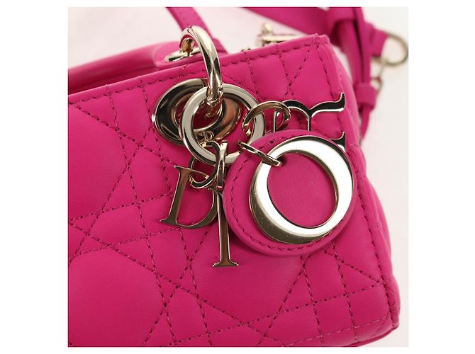 Borsa Micro Lady D Joy Cannage Christian Dior in Pelle di Agnello 2in1 Rosa Auth 145262SM - vista 23