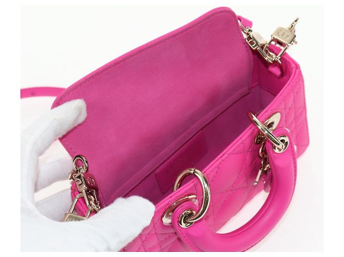 Borsa Micro Lady D Joy Cannage Christian Dior in Pelle di Agnello 2in1 Rosa Auth 145262SM - vista 25