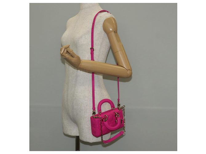 Borsa Micro Lady D Joy Cannage Christian Dior in Pelle di Agnello 2in1 Rosa Auth 145262SM - vista 29
