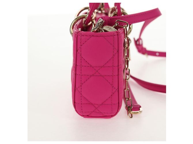 Borsa Micro Lady D Joy Cannage Christian Dior in Pelle di Agnello 2in1 Rosa Auth 145262SM - vista 4