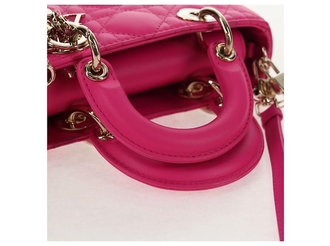 Borsa Micro Lady D Joy Cannage Christian Dior in Pelle di Agnello 2in1 Rosa Auth 145262SM - vista 6