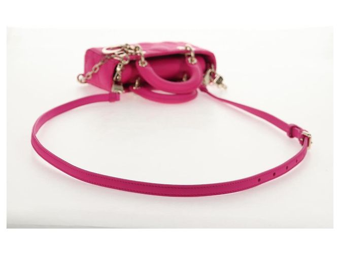 Borsa Micro Lady D Joy Cannage Christian Dior in Pelle di Agnello 2in1 Rosa Auth 145262SM - vista 7