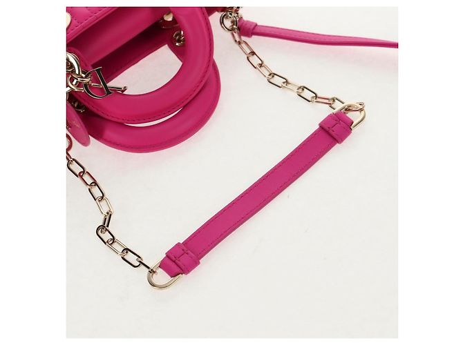 Borsa Micro Lady D Joy Cannage Christian Dior in Pelle di Agnello 2in1 Rosa Auth 145262SM - vista 8