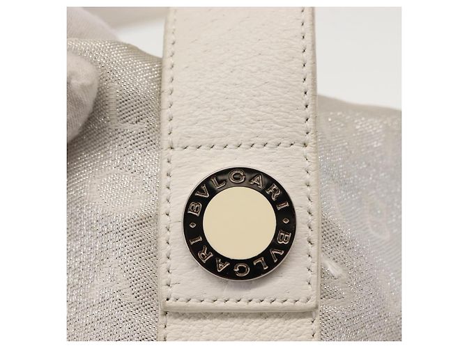 Bulgari Borsa Tote BVLGARI Logo mania in tela argento e bianco Auth BA6909 - vista 17