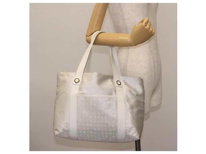 Bulgari Borsa Tote BVLGARI Logo mania in tela argento e bianco Auth BA6909 - vista 25