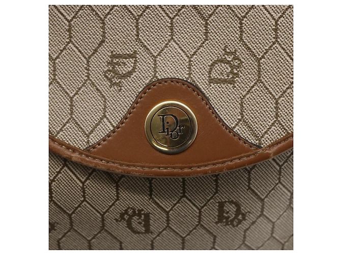 Christian Dior Borsa a spalla in tela a nido d'ape in PVC pelle beige Auth BA6819 - vista 10