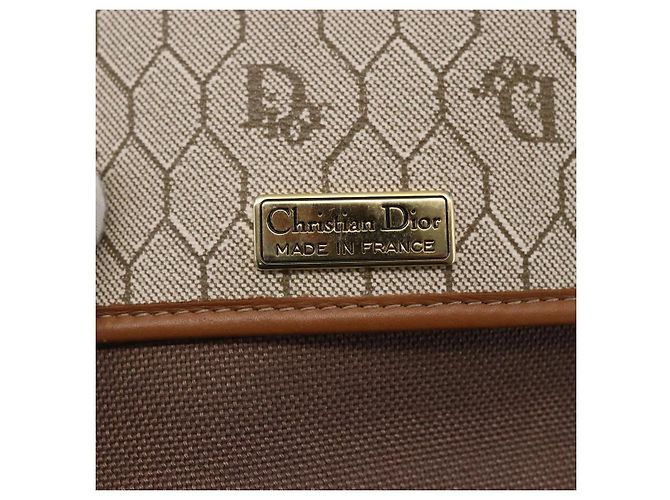 Christian Dior Borsa a spalla in tela a nido d'ape in PVC pelle beige Auth BA6819 - vista 11