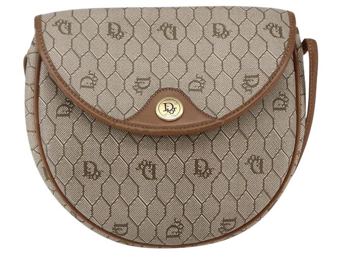 Christian Dior Borsa a spalla in tela a nido d'ape in PVC pelle beige Auth BA6819 - vista 13