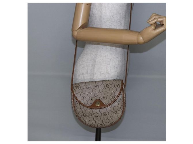 Christian Dior Borsa a spalla in tela a nido d'ape in PVC pelle beige Auth BA6819 - vista 19
