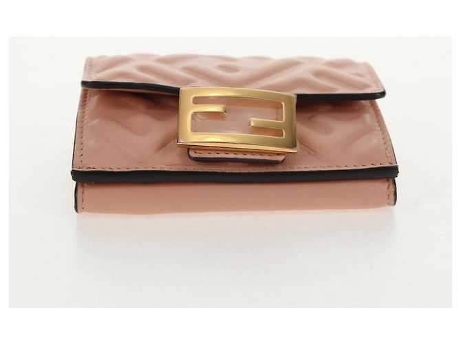 FENDI Zucca Canvas Trifold Wallet Leather Pink Gold Auth BA6630M - view 6