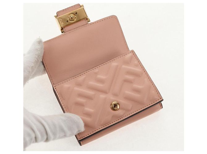 FENDI Zucca Canvas Trifold Wallet Leather Pink Gold Auth BA6630M - view 8