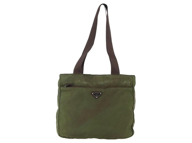 PRADA Tote Bag aus Nylon Khaki Silber authentisch bs29971 - Ansicht 13
