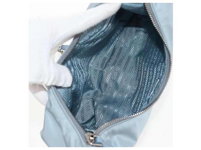 PRADA Borsa a Spalla con Catena Nylon Azzurro Chiaro Argento Auth 145974M Blu chiaro - vista 10