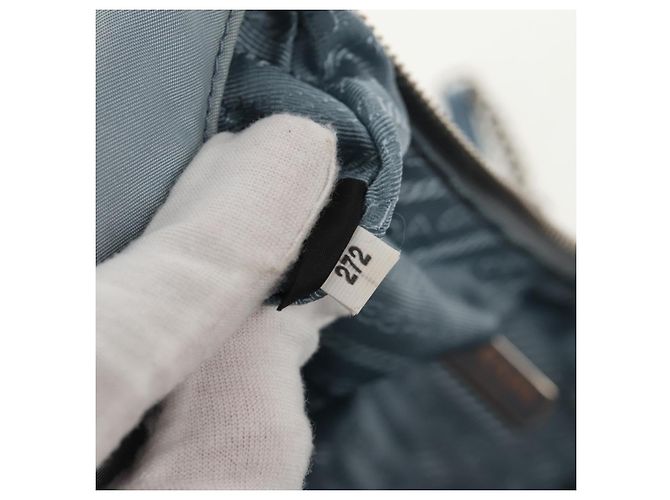 PRADA Borsa a Spalla con Catena Nylon Azzurro Chiaro Argento Auth 145974M Blu chiaro - vista 11